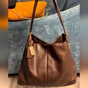COACH Vintage Dark Brown Leather Pebbled Shoulder Bag